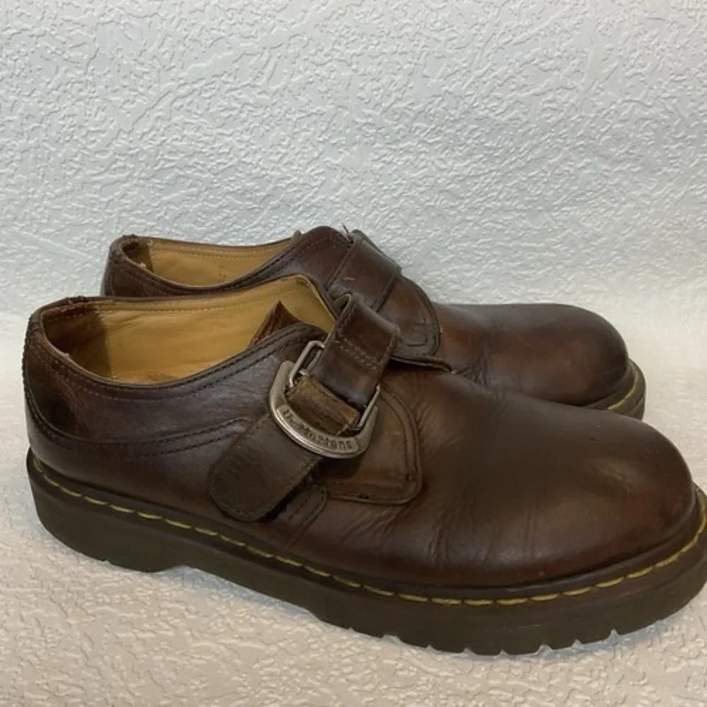 Vintage Dr. Martens 8314 Brown Monk Strap Chunky Shoes Men 11M China Leather